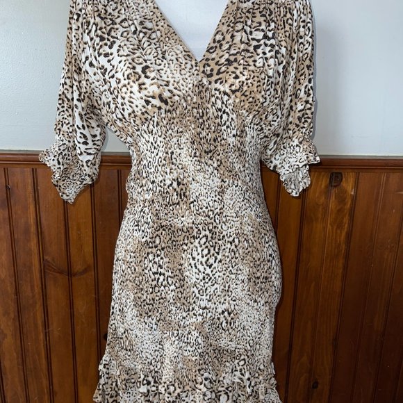 Women's Faithfull the Brand Leopard Smocked Margherita Dress Size 4‎ - Picture 2 of 9